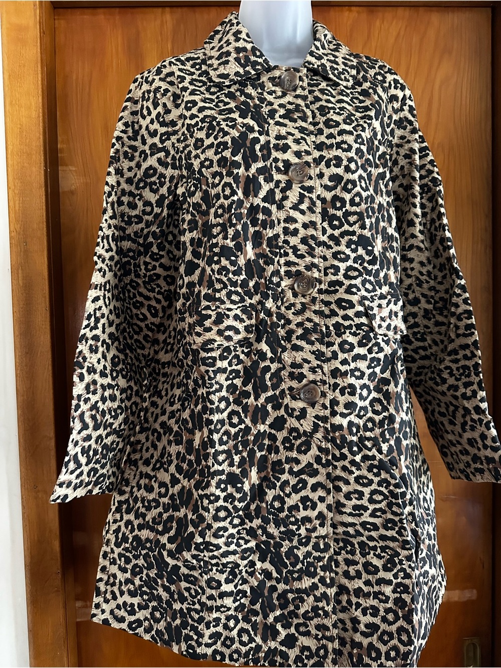 Kathy Ireland NWT Leopard Print Car Coat Pink Lining Large